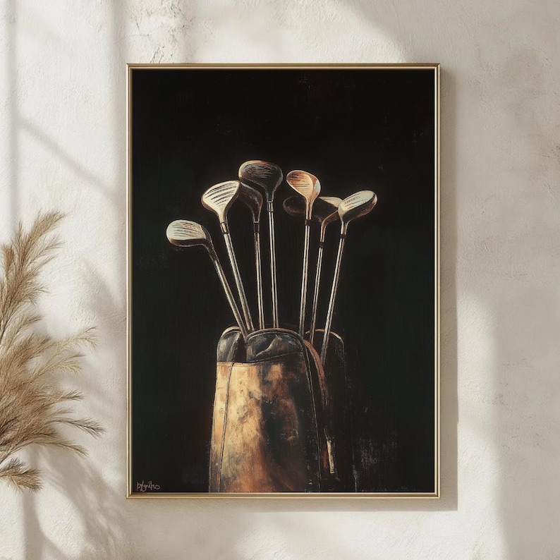 Vintage Golf Clubs Wall Art, Classic Golf Bag Art, Rustic Sports Decor, Golf Lover Gift, Elegant Golfer Wall Print, Retro Golf Aesthetic image 4