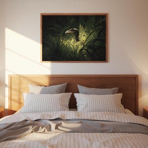 Velociraptor Jungle Art Print, Moody Dinosaur Lover Wall Decor Gift, Prehistoric Creature Fantasy Poster for Bedroom, Game or Teen Room image 3