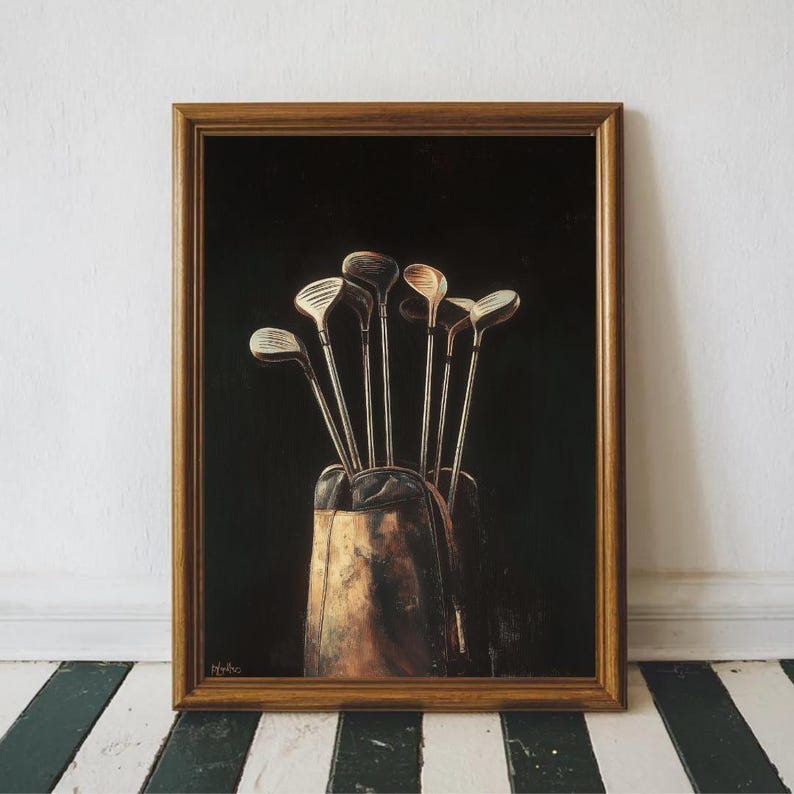 Vintage Golf Clubs Wall Art, Classic Golf Bag Art, Rustic Sports Decor, Golf Lover Gift, Elegant Golfer Wall Print, Retro Golf Aesthetic image 7