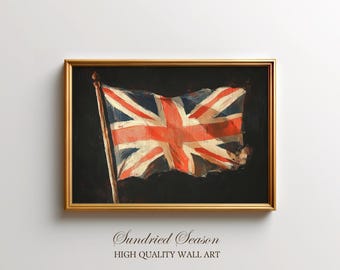 Union Jack Britse vlag kunst aan de muur, vintage Britse vlag print, patriottische decor Verenigd Koninkrijk, gewaagd Britannia-kunstwerk, rustieke historische vlag poster