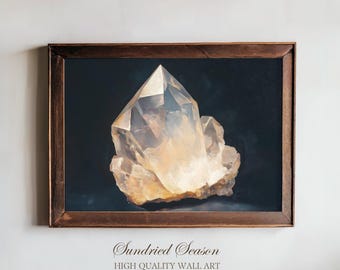 Moonstone Crystal Wall Art, Ethereal Gemstone Painting, Mystical