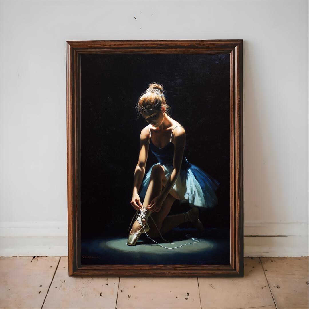 Ballet Dancer Wall Art Print, Ballerina Tying Shoes, Elegant Dance ...