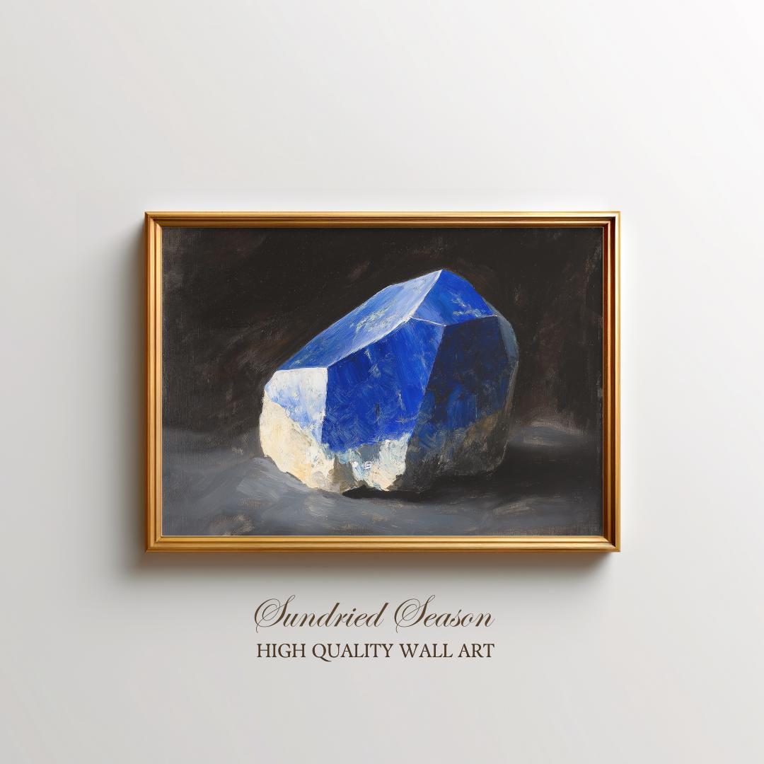 Lapis Lazuli Crystal Wall Art, Deep Blue Gemstone Painting