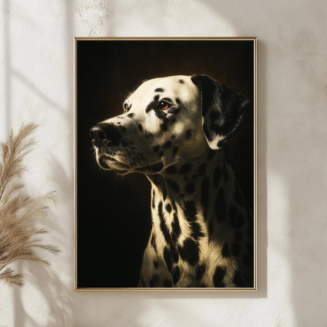 額装品/Dalmation Puppy/アノニマス/ポスター/アート/インテリア Classic Dalmatian Dog Print, Regal Spotted Pet Wall Art, Moody