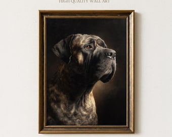 English Mastiff Dog Wall Art Print, Regal Large Breed Pet Portrait Painting, Realistic Animal Decor for Living Room, Office or Entryway