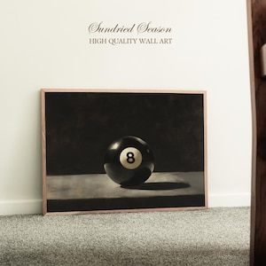 8 Ball Art Print, Moody Snooker Wall Decor, Traditional Pool Hall Poster, Vintage Sports Bar, Classic Pub Print, Gift for Billiards Player