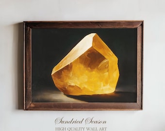 Citrine Crystal Wall Art, Abundance Gemstone Print, Golden Healing Stone Painting, Spiritual Energy Decor, Mystical Mineral Artwork