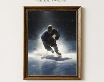 Ice Hockey Wall Art Print, Sports Painting of Player on Ice, Hockey Lover Gift, Man Cave Artwork, Game Room or Sports Bar Wall Decor