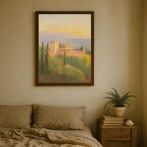 Alhambra Palace Sunset Art Print, Romantic Moorish Architecture Painting, Warm Granada Landscape Wall Decor for Living Room or Study image 5