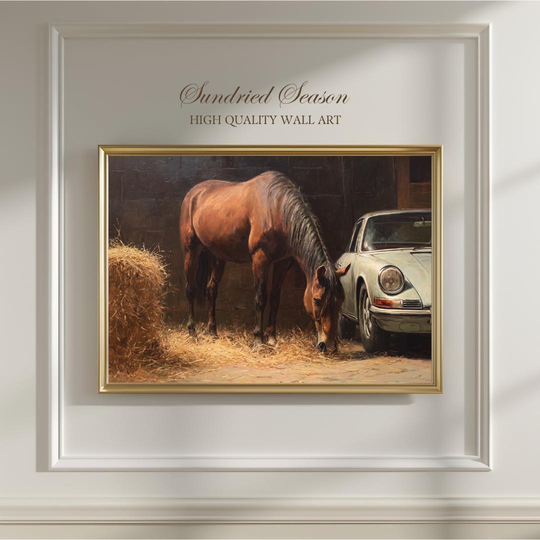 額装品/The Horse/トゥイヤ リンドストローム/ポスター/インテリア Timeless Equestrian & Classic Car Print, Rustic Stable, Horse and