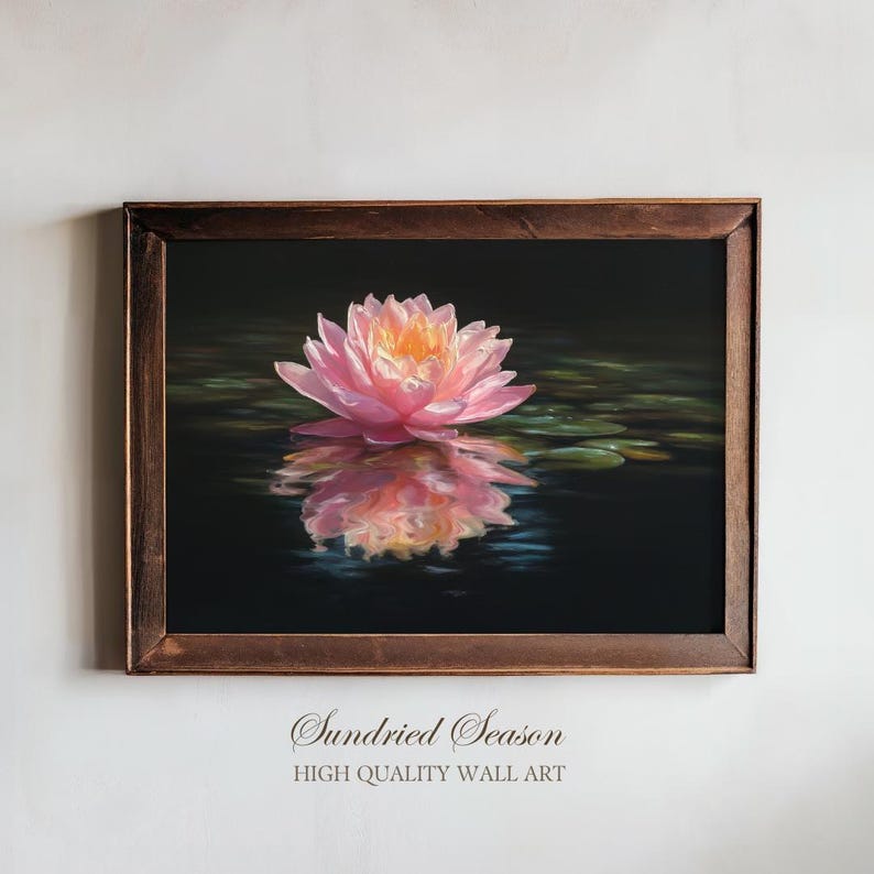 Pink Lotus Flower Pond Art Print, Tranquil Zen Water Lily Wall Decor ...