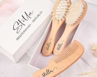 Personalized Wedding Bridesmaid Gift Hair Brush , Baby Gift for Girls, Custom Wooden Bridal party Brush , Baby Shower Keepsake Newborn Gift