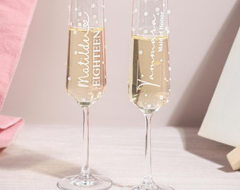 Bridal Party Wine Glasses, Champagne Glass | Champagne Flute |Bridesmaid, Bride, Maid of Honour, Mother of the Bride, Glass & Plastic Option