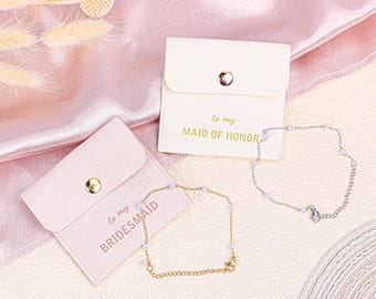 Bridesmaid  jewellery bracelet Gift, maid of honour pouch , personalised bridal gift bracelet , silver gold pearl bracelet jewelry