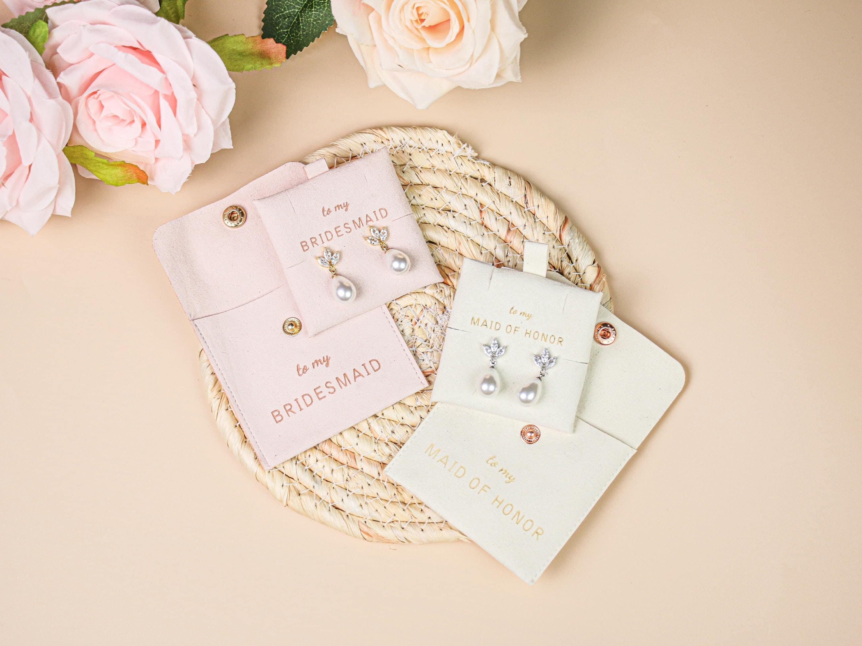 Bridesmaid Earrings 18k Gold Plated, Pearl Knot Earrings, Maid of Honor Jewelry Bridesmaid Gifts Earrings, Bridesmaid Jewelry Pouch