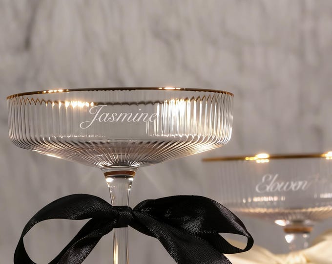 Personalized Engraved Champagne Glass, Gift for Bridesmaid, Custom Martini Glasses, Wedding Gift for her
