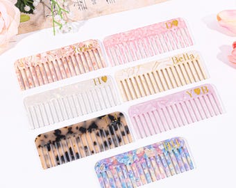 Custom Tortoise Hair Comb, Initials Name Pocket Hair Comb, Wedding Bridesmaids Gift, Bridal Shower Comb, Hair Comb Brush, Anniversary Gift