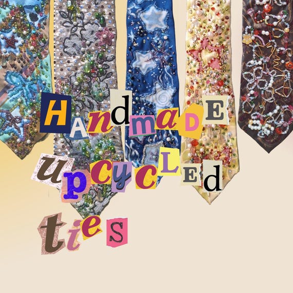 Handmade Upcycled Necktie | One-of-a-Kind Repurposed | Tie Statement Piece | Sustainable Fashion Accessory | Embroidered & Beaded