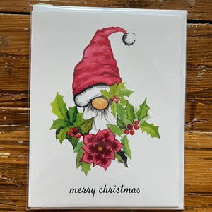 Christmas Gnome Greeting Card: Custom Illustration, Blank Inside