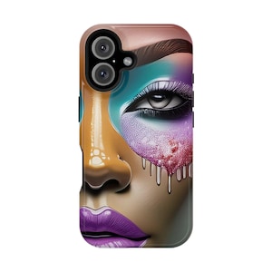 Vibrant Face Design, Unique iPhone MagSafe Phone Case, Edgy Colored Eye Lip and Face Art for iPhone 16, 15, 14, 13 Pro & Plus
