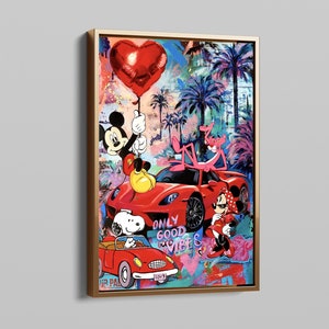 Arte de pared en lienzo con grafiti callejero Only Good Vibes, impresión en lienzo pop art de Mickey Mouse de Banksy, arte de Snoopy de Banksy para decoración del hogar