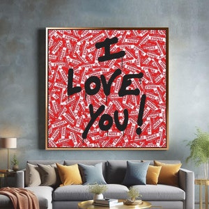 I Love You Pop Art Canvas Wall Art, I Love You Collage Print , Love Framed Wall Art
