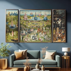 The Garden of Earthly Delights Reproduction Canvas Or Framed Wall Art, Bosch Garden Canvas 3 PANEL