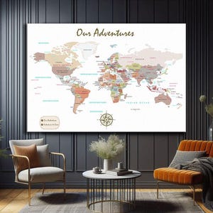Affiche précise de la carte du monde - grande impression murale de carte de voyage - carte détaillée du globe politique - affiche d'art carte cool - carte de voyageur personnalisée
