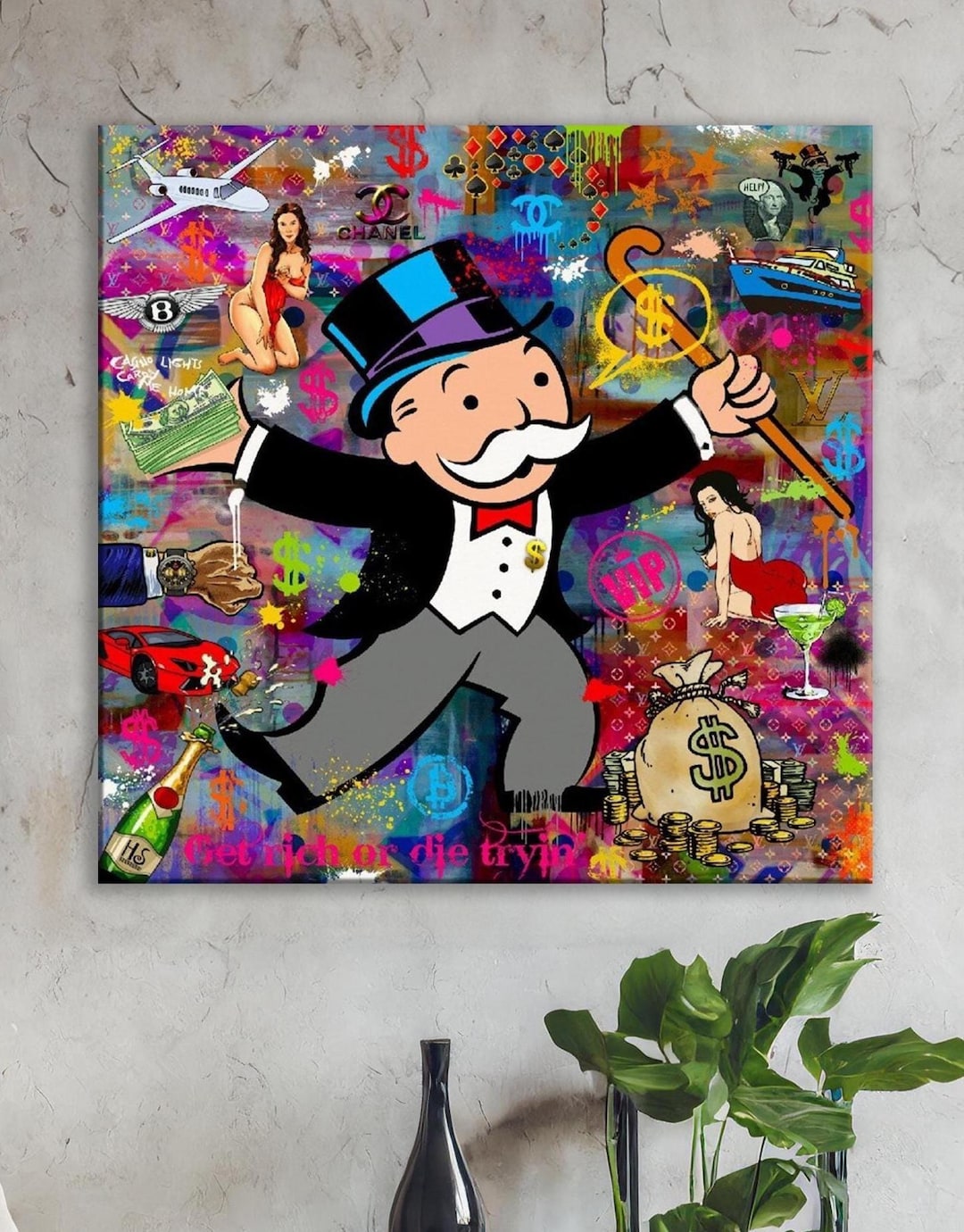 Banksy Monopoly Get Rich Pop Art Painting Canvas Print, Luxury Painting ...