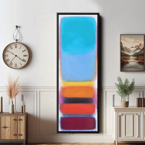 Mark Rothko Style Blue,Orange, Red Vertical Abstract Canvas Wall Art, Modern Bold Minimalist Color Field Painting for Home Decor