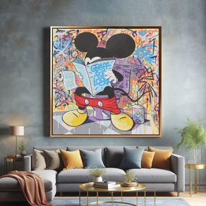 Mickey Mouse in the toilet Pop Art Canvas Print, Luxury Painting Fashion Prints Cartoon Birthday Christmas Gift Pictures Home Decor Wall Art
