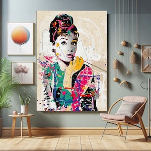 Paint Audrey Hepburn Graffiti Pop Art Canvas Wall Art, Banksy  Style Pop Art, Audrey Hepburn Street Graffiti Wall Art, Audrey Hepburn Poster