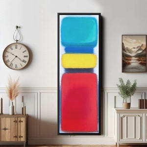 Mark Rothko Style Blue, Yellow, Red Vertical Abstract Canvas Wall Art, Modern Bold Minimalist Color Field Painting for Home Decor