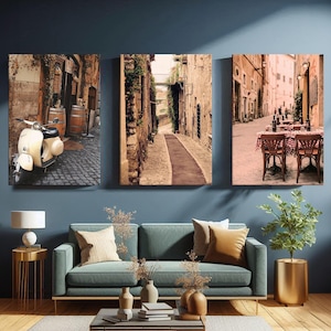 Italy Print Set, Italy Set of 3 Canvas Art Print , Vespa Print, Tuscany Wooden Wall Art, Italy Print Gift, La dolce vita