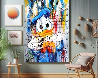 Banksy Guilty  Donald Duck Graffiti Pop Art Canvas, Banksy Style Pop Art,  Donald Duck Pop Art , Street Graffiti Wall Art, Donald Duck Gift