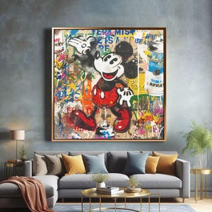 Mickey Mouse Vintage Pop Art Canvas Print, Luxury Painting Fashion Prints Cartoon Birthday Christmas Gift Pictures Home Decor Wall Art
