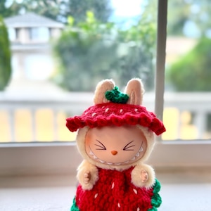 Strawberry Outfit for Labubu – Handmade Crochet Dress with Hat