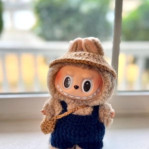 Overalls Outfit for Labubu – Handmade Crochet Hat & Crossbody Bag