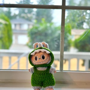 Green Dinosaur Outfit for Labubu Handmade Crochet Costume