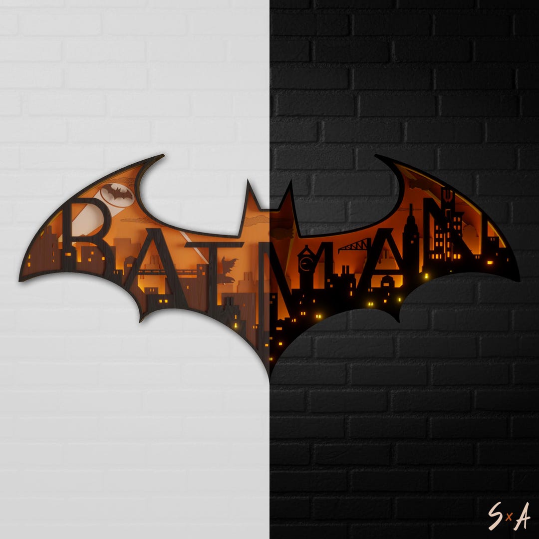 Batman Arkham Logo LED Wood Sign | Red or Orange Glow | Handmade ...