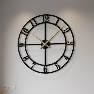 Oversized Metal Wall Clock - Modern Industrial Design - Large Silent Living Room Decor