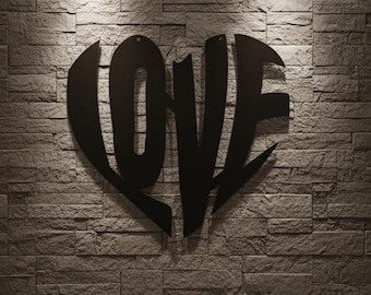 Arte de pared de metal LOVE / Decoración moderna de corazón
