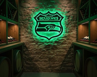 Seahawks LED Metallwandkunst | NFL Team Zeichen, Man Höhle Dekor