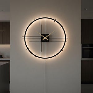 Modern Minimalist LED Metal Wall Clock - Backlit Floating Timepiece - Luxury Home Bar Decor image 5