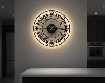 Antique Modern LED Metal Wall Clock - Silent Luxury Timepiece - Large Home Office Decor