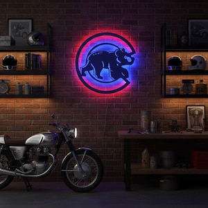 Arte de pared LED de los Chicago Cubs - Letrero luminoso con el logotipo del equipo de béisbol - Decoración deportiva para el hogar