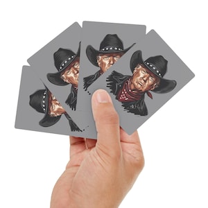 Jeu de cartes de cow-boy hors-la-loi Trump – Jeu de cartes de poker | Gris | Cadeau unique pour les partisans de Trump | Jeu de cartes patriotique | Cadeau d'investiture