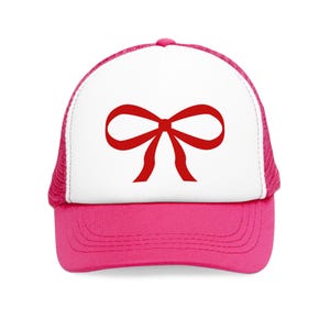 Red Bow Trucker Hat – Valentine's Day Gift for Her | Pink or Black Girly Hat with Red Bow | Cute & Trendy Trucker Hat | Teen Girl Gift image 3