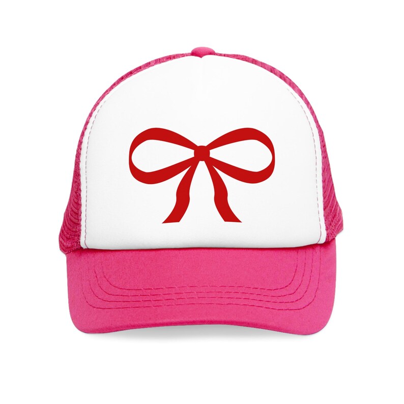 Red Bow Trucker Hat – Valentine's Day Gift for Her | Pink or Black Girly Hat with Red Bow | Cute & Trendy Trucker Hat | Teen Girl Gift image 3
