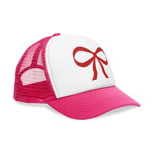 Red Bow Trucker Hat – Valentine's Day Gift for Her | Pink or Black Girly Hat with Red Bow | Cute & Trendy Trucker Hat | Teen Girl Gift image 4